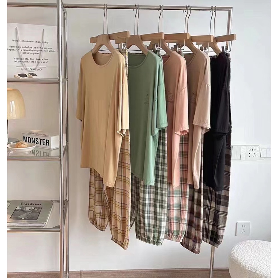 Piyama Wanita Dewasa Tshirt Bermotif Lengan Pendek Celana Panjang Import High Quality Sleepwear