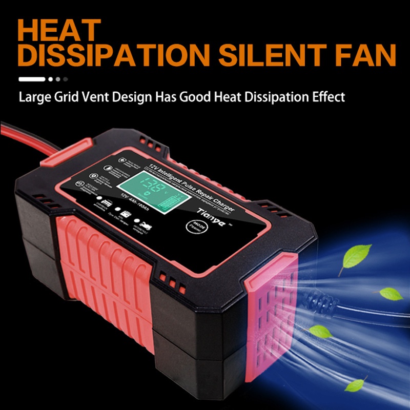 12V 6A smart car motorcycle battery charger for car motorcycle lead acid agm gel vrla 6a 12v smart charging digital lcd display