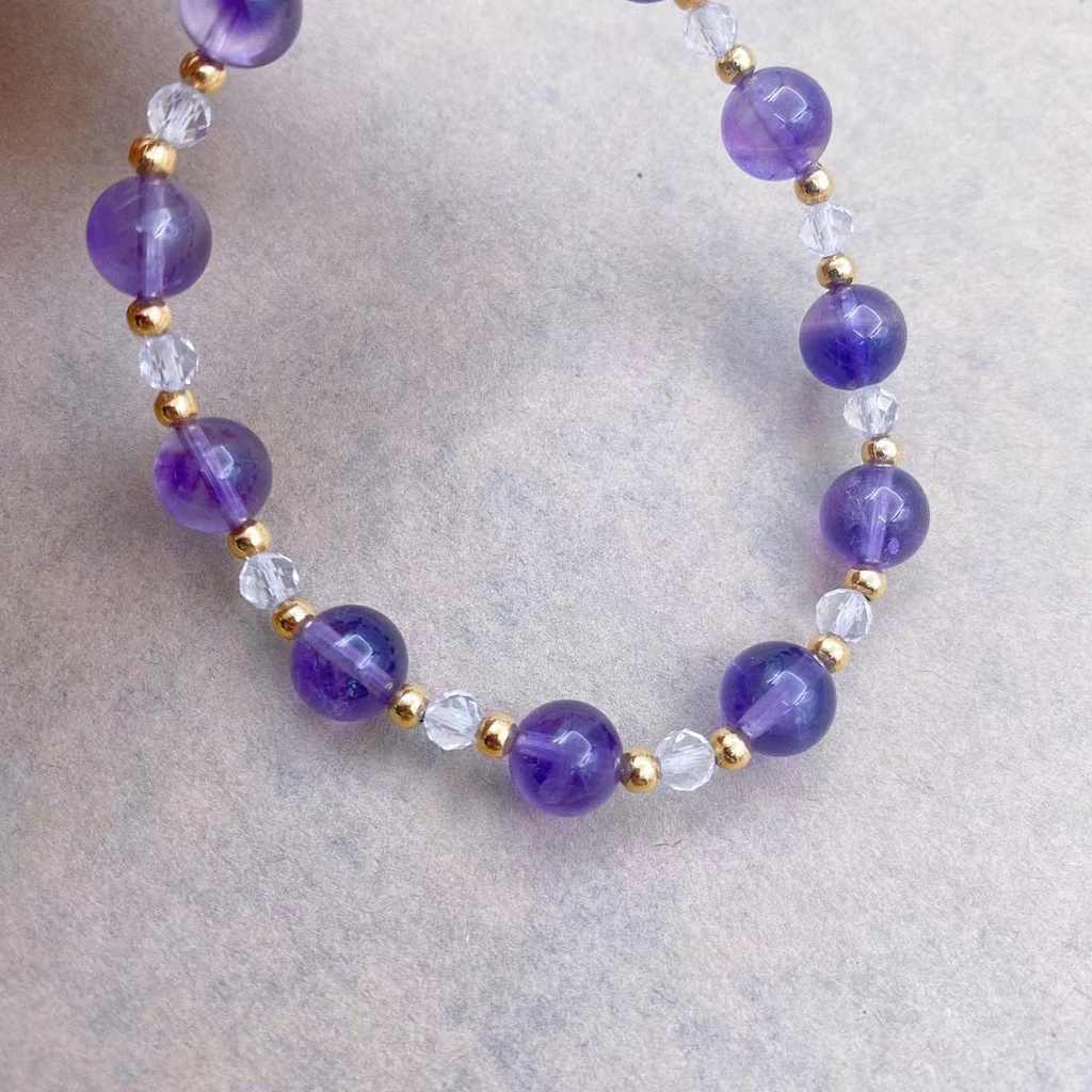 Gelang Manik-Manik Batu Kristal Amethyst Putih Natural Bahan Stainless Steel Untuk Wanita