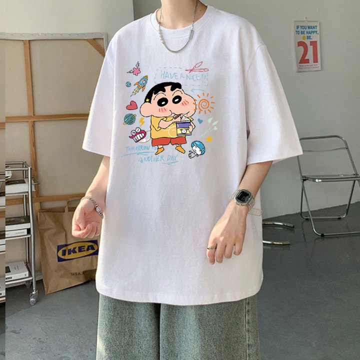 RDGF official shop 2023 Tren Baru kemeja leher bulat pakaian sederhana baju kaos oversize Crayon Shinchan  kaos hitam oversize PRIA &amp; WANITA (UNISEX)