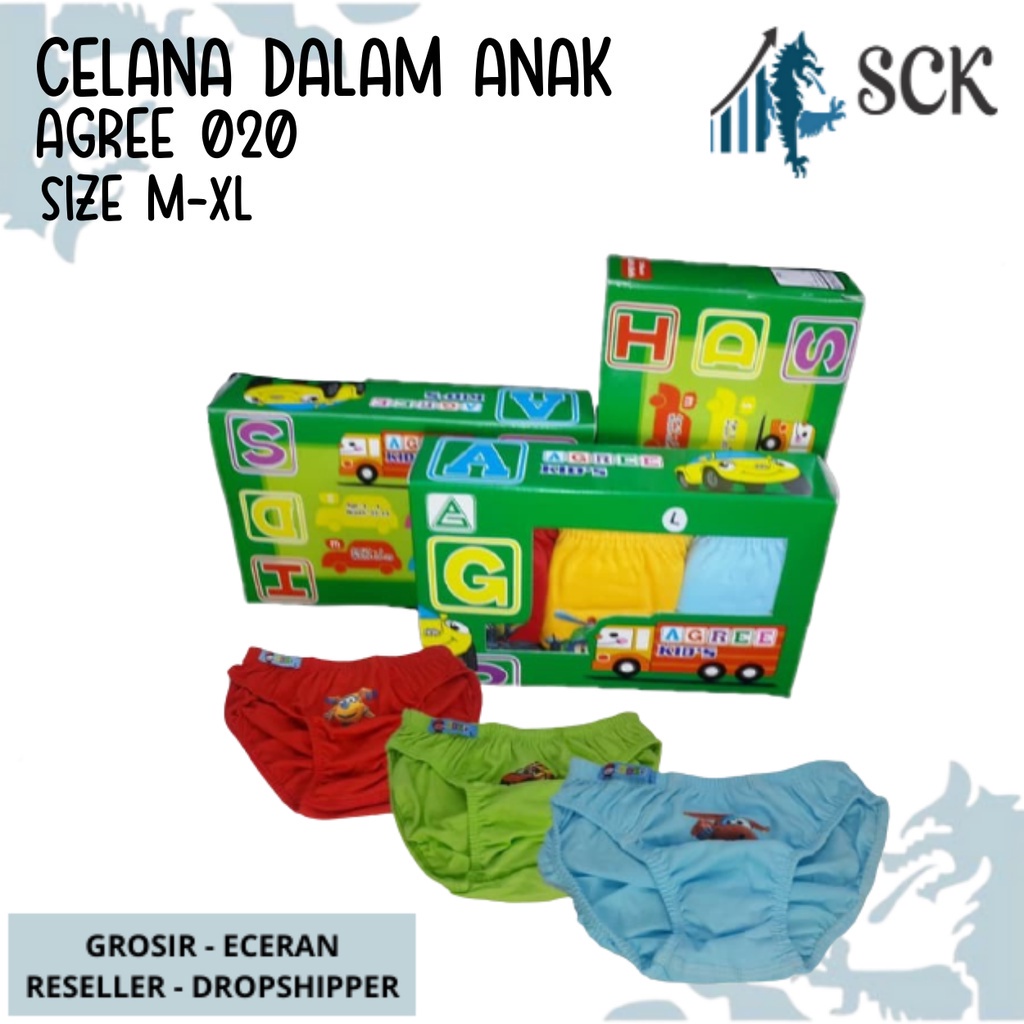 [ISI 3] CD Anak AGREE 020 Aneka Warna Polos / CD Anak Motif / Pakaian Dalam Anak AGREE Kids - sckmenwear GROSIR