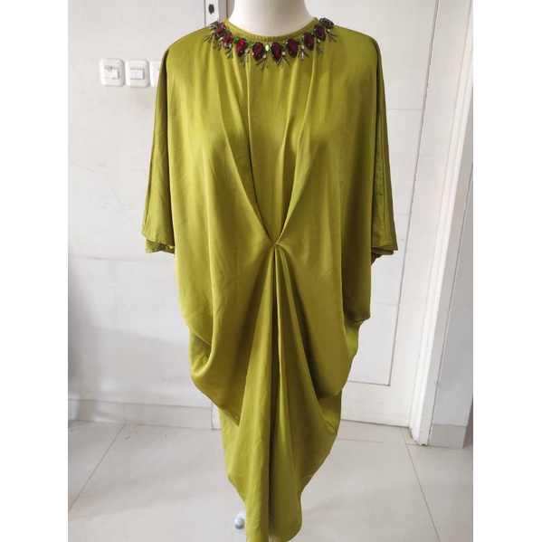 Preloved Dress Tunik Kaftan Brand Curvee Warna Lemon Lime All Size