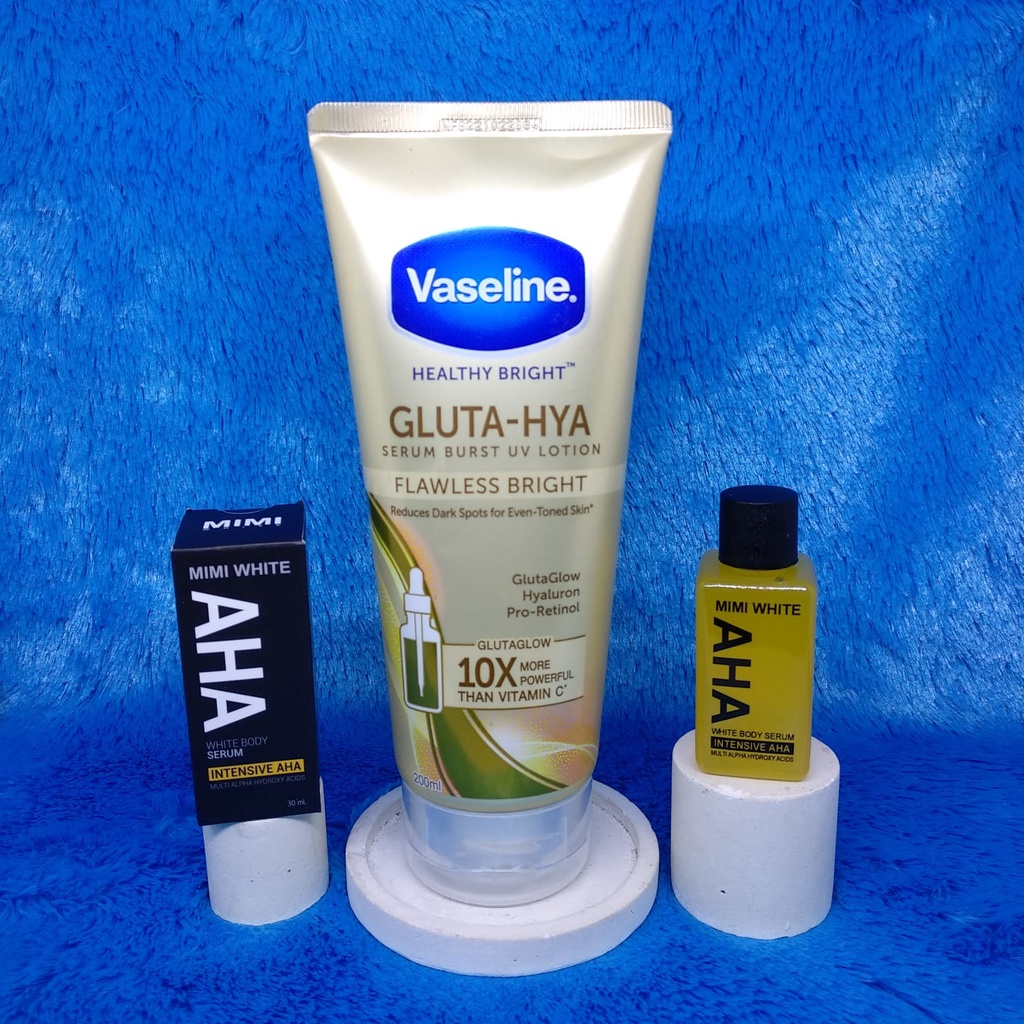 Paket Pemutih Badan Pria Dan Wanita Vaseline Healthy Bright​ Gluta-Hya Flawless Bright 200ML + Mimi 