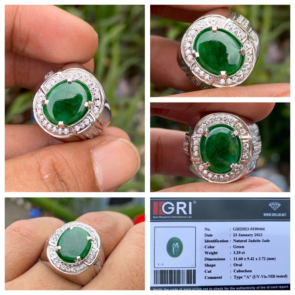 Natural 3.29ct Deep Green Jadeite Jade Giok Burma Type A Ring Perak