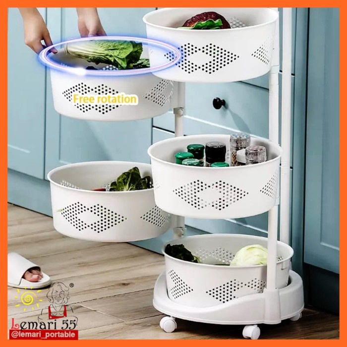 Terlaris Troli 4 Susun / Rak Dapur Susun Putar / Rak Troli Bulat Asoka - Shenar