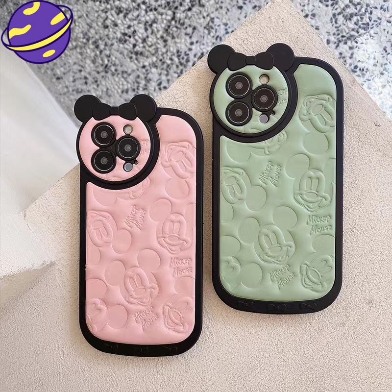 IPHONE Soft Case Mickey Bow 3D Solid Untuk Iphone14 13 12 Pro Max 14plus 11sarung Pelindung Kulit Kartun Timbul