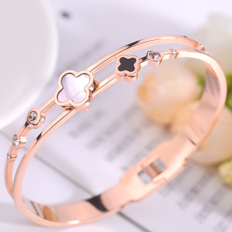 Gelang Rose Gold 18k Desain Clover Gaya Korea Jepang