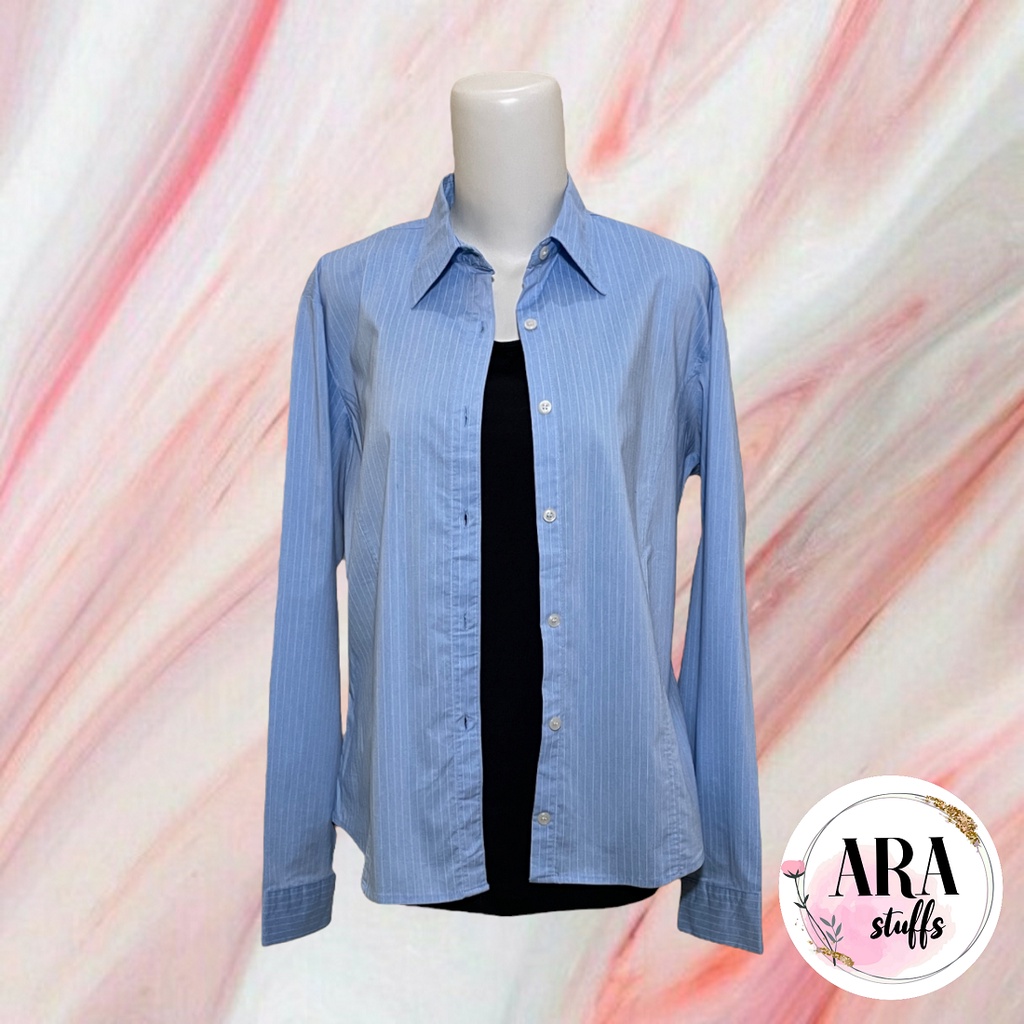 [PRELOVED] ATASAN KEMEJA GARIS-GARIS BIRU CEWEK BRAND LEMON