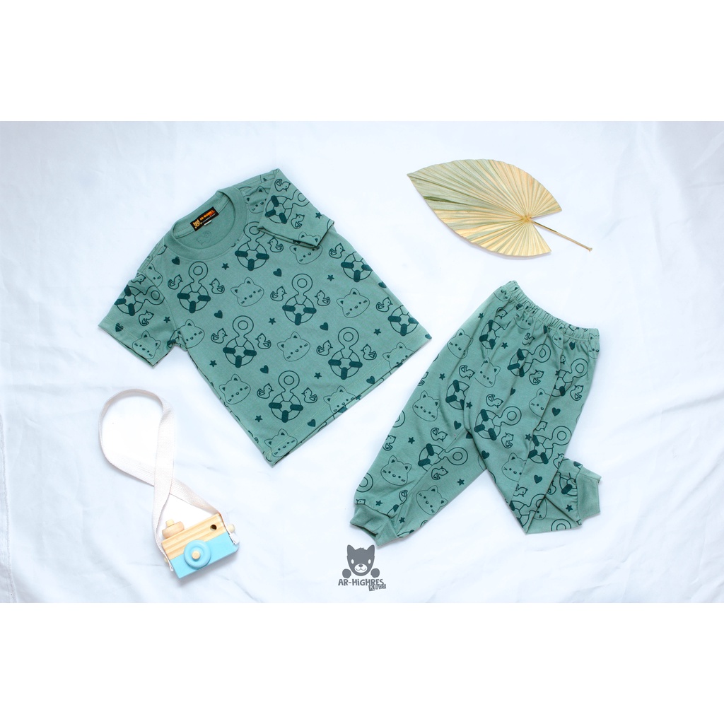 One Set Anak | Baju Anak Setelan | Setelan Anak | Short Pajamas for Kids | Piyama Anak Full Print Motif Cat &amp; Duck