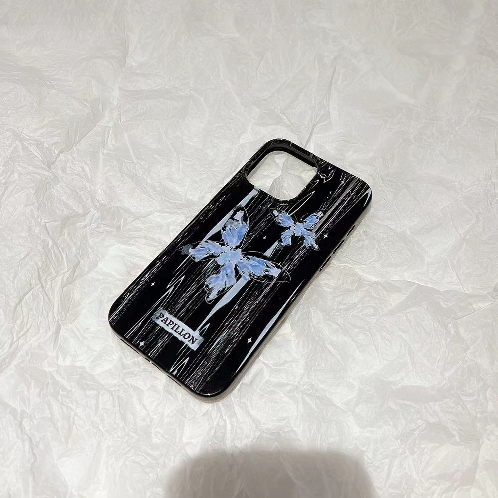 IPHONE Ins Kupu-Kupu Biru Cocok Untuk Iphone14 14pro 14plus 13 13mini 13pro 13prm iPhone12 7Plus 8Plus Xr XS 13 12mini Pro Max Empat Sudut Casing Ponsel Tahan Guncangan