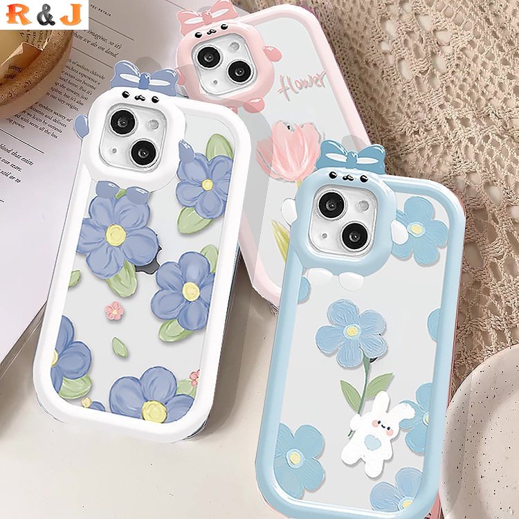 Case Realme 10 C35 C33 C30 C31 C21Y C25Y 9i C12 C11 C20 C17 C15 C25 C3 5i 6i 7i C2 A1K A76 A96 Narzo 50A Lensa Monster Motif Bunga Tulip Kelinci Shockproof Clear Cover