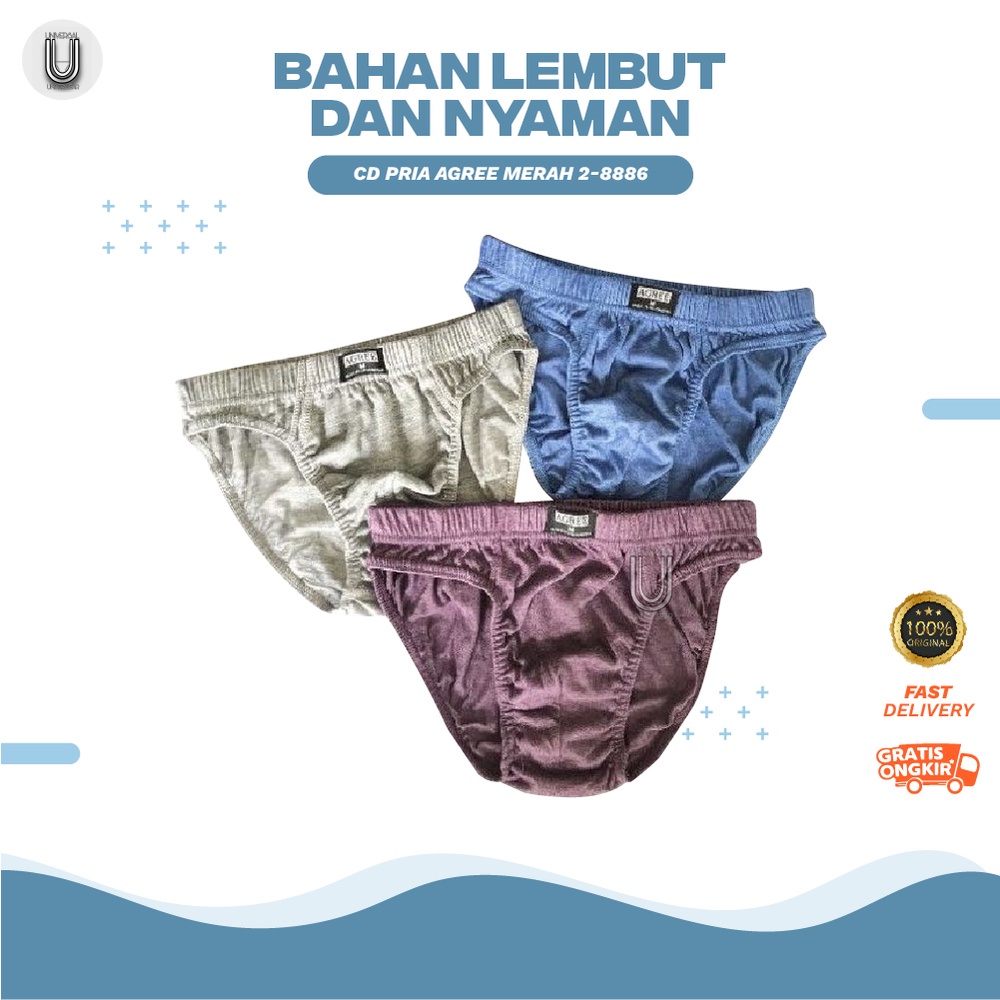 ISI 3PCS Cd Pria Celana Dalam Laki Laki Dewasa Sempak Cowok Agree Merah Kode 2-8886 Termurah By Universal Underwear TOKO KEANULOVA