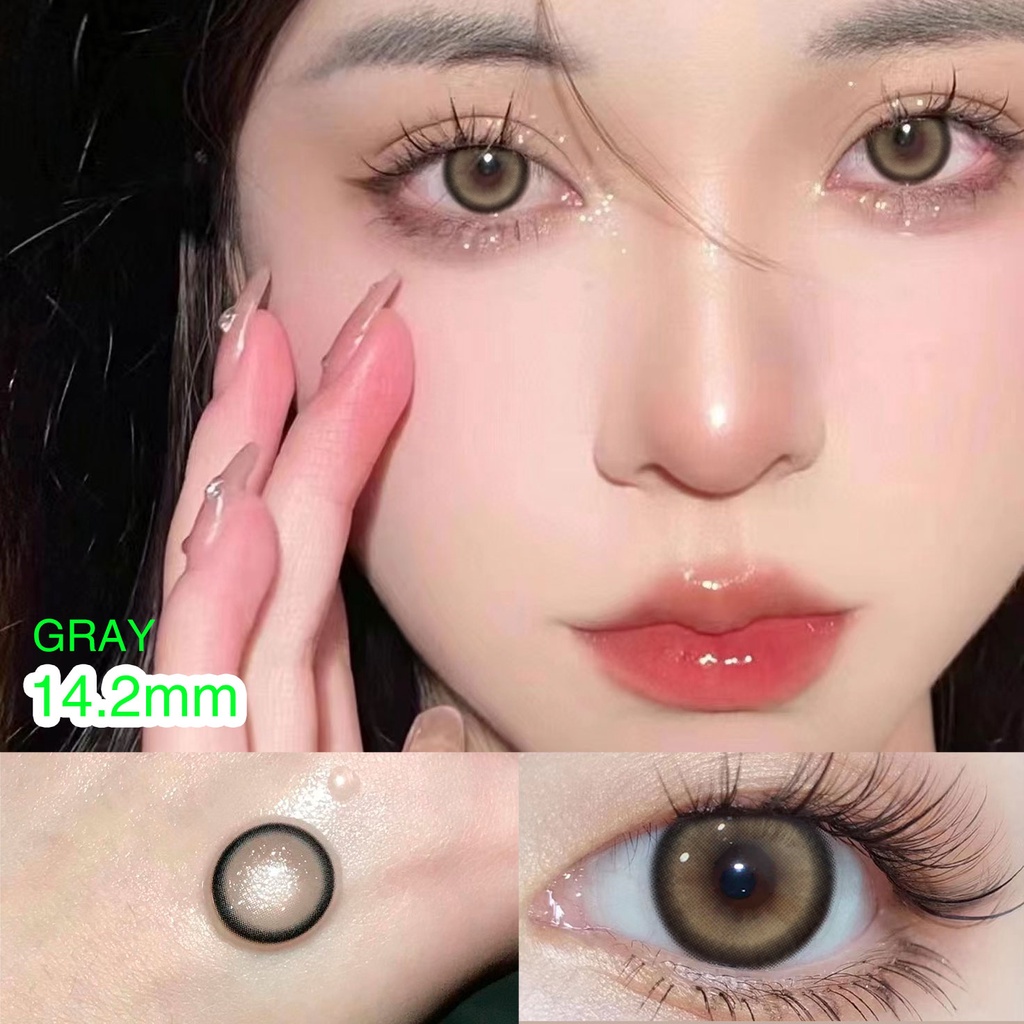 （COD）1 pasang lensa kontak warna diameter 14.2MM softlens soflen soflens softlens grey softlens hitam softlense softlens murah