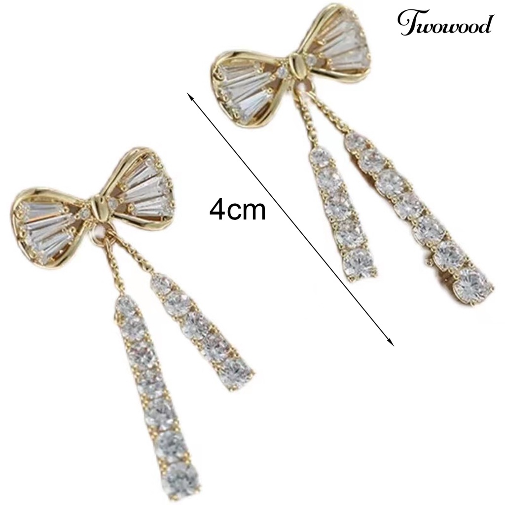 Twowood 1pasang Menjuntai Anting Elegan Mewah Berlian Imitasi Tertanam Ikatan Simpul Stud Earrings Fashion Perhiasan