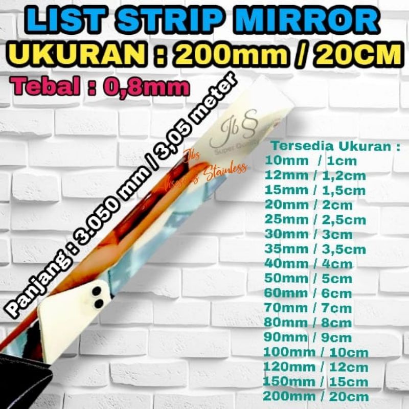 LIST PLAT STRIP MIRROR 200×3,050MM×T:0,8MM STAINLESS SS 201