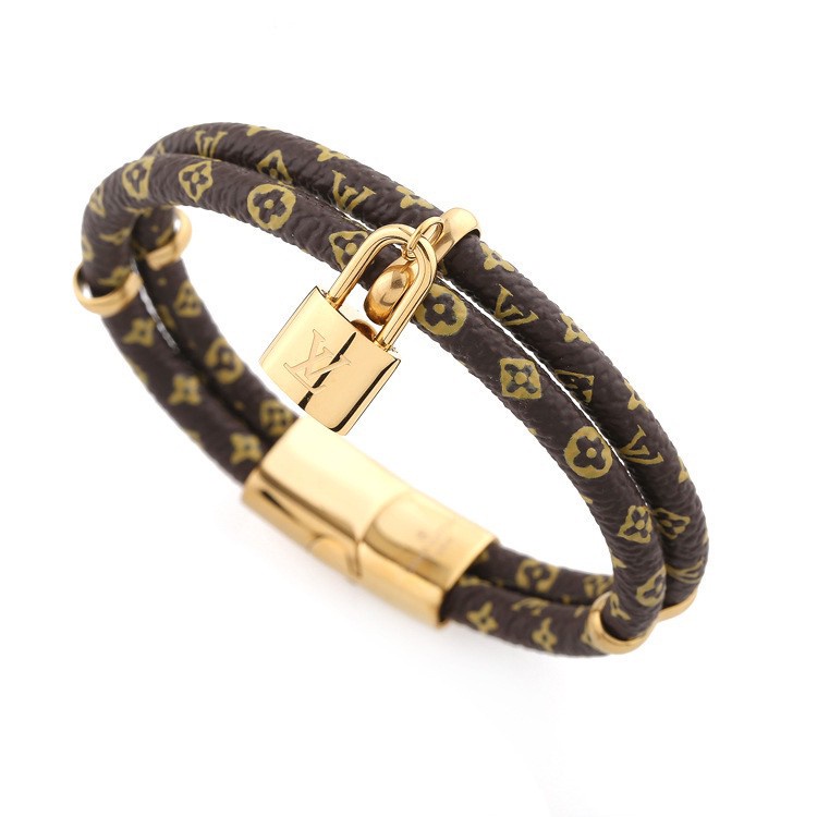 Louis Vuitton Gelang Tali Kulit Dengan Kunci Bahan Titanium Steel Gaya Klasik Untuk Hadiah