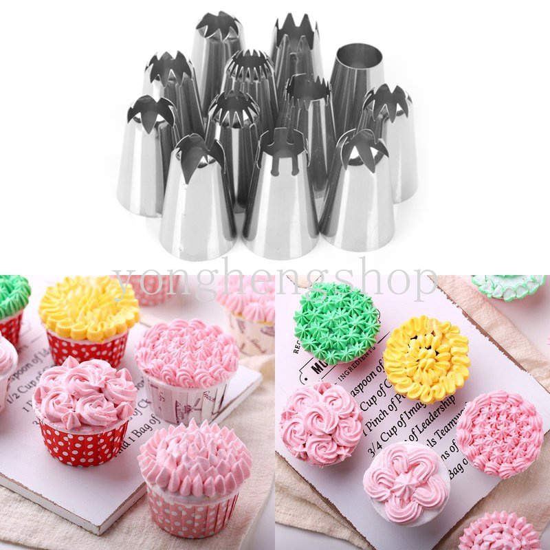 8/12pcs Stainless Steel Bunga Cream Icing Piping Nozzle Piping Rusia Piping Tips Cupcake Kue Pastry Dekorasi Dapur DIY Alat Baking