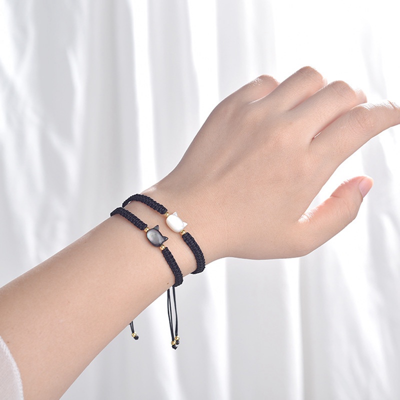 Handmade Jepang Kucing Laut Shell Moonstone Gelang Hitam Tajam Kristal Segi Transfer Manik Rantai Sederhana Unik Bohemia Ins Gaya Keren Sangat Halus Bra