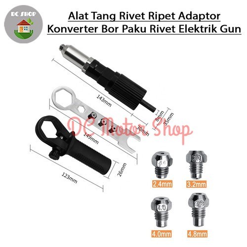 Alat Tang Rivet Ripet Adaptor Konverter Bor Paku Rivet Elektrik