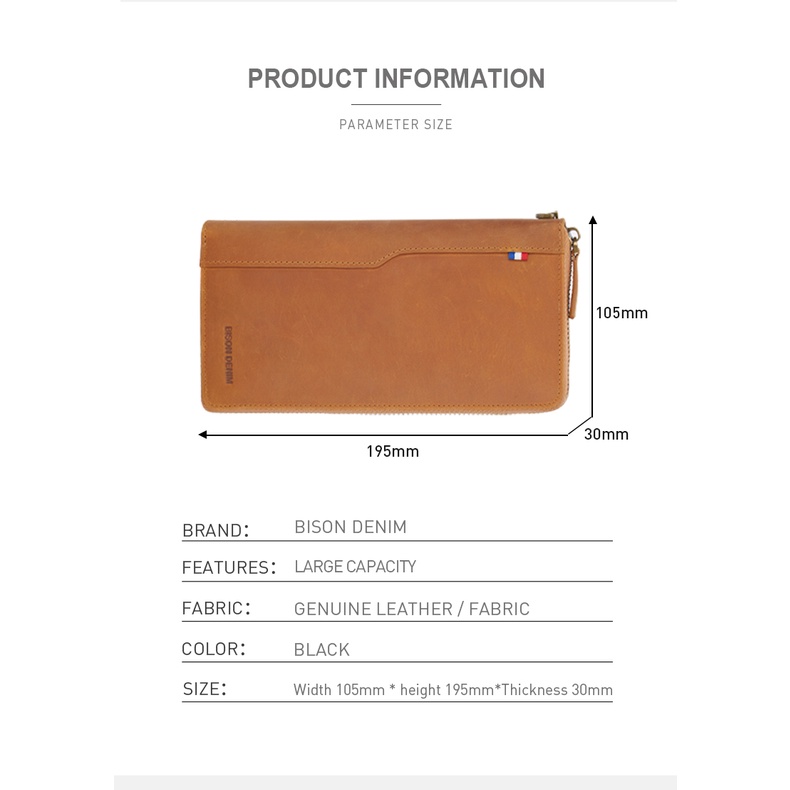 Bison Denim Dompet Panjang Kartu Clutch Pria Kulit Sapi Asli W8277