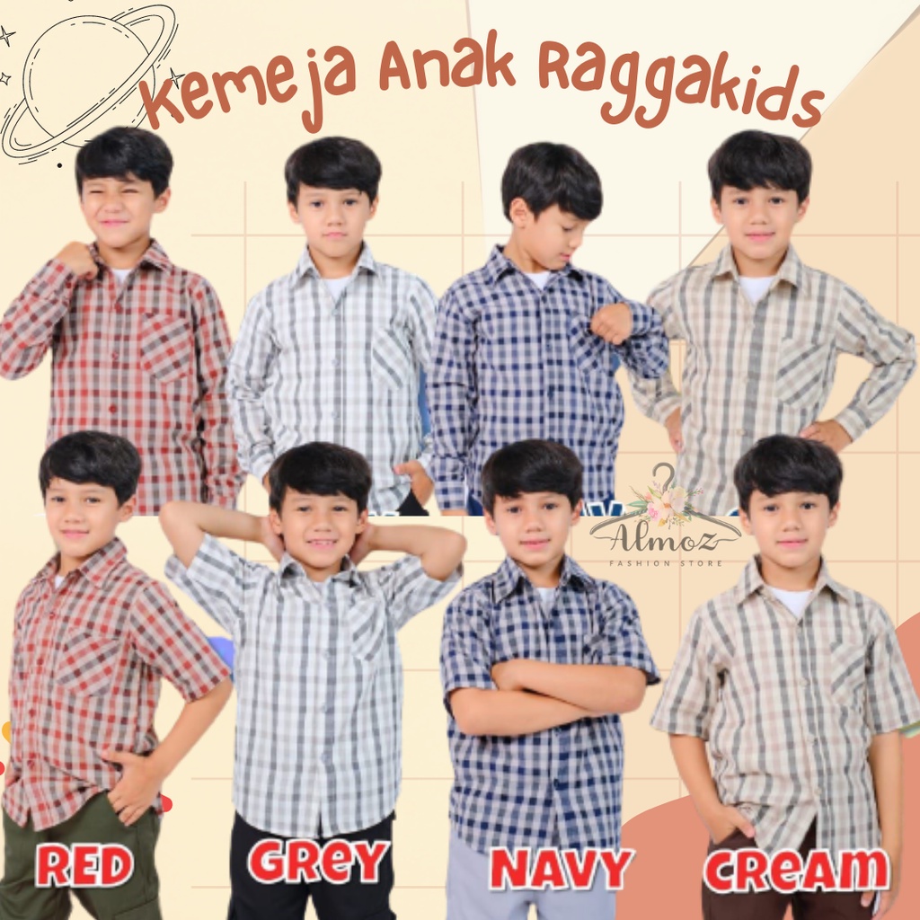 Kemeja anak lengan pendek - panjang kotak-kotak Raggakids bahan katun 3-10 tahun