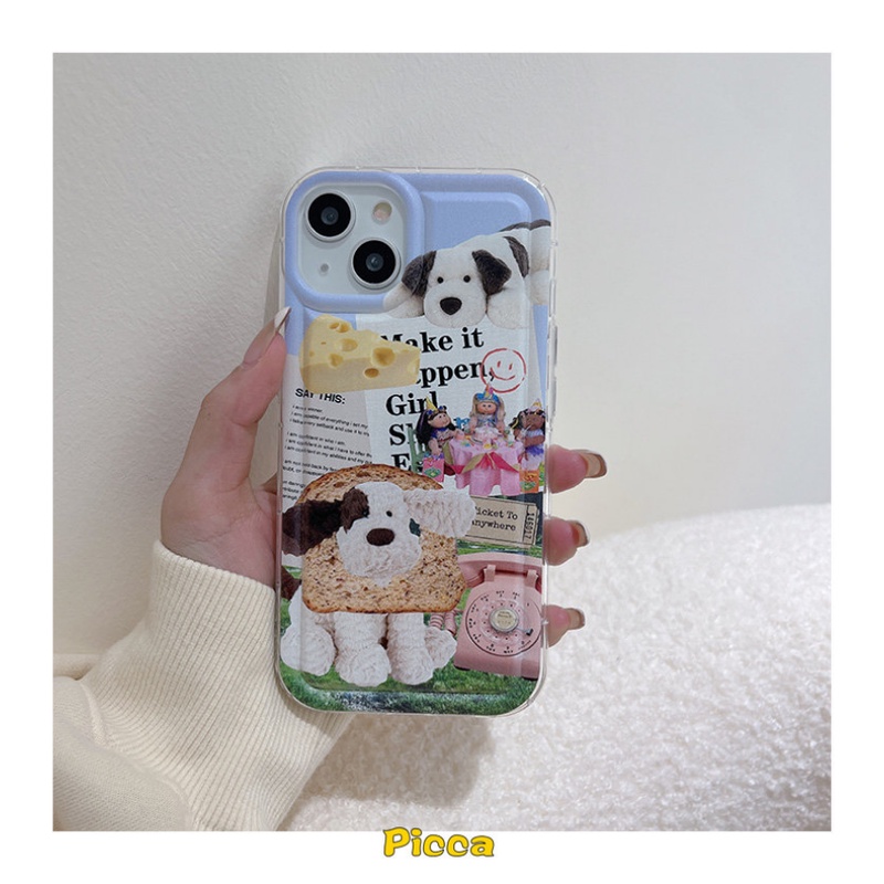 Kreatif Shockproof Airbag Casing Transparan Kompatibel Untuk Iphone 7Plus 8Plus Xr 11 13 12 Pro Max 14 6 6s Plus X Xs Max SE 2020 Lucu Kartun Klip Art Anjing Lembut TPU Phone Cover