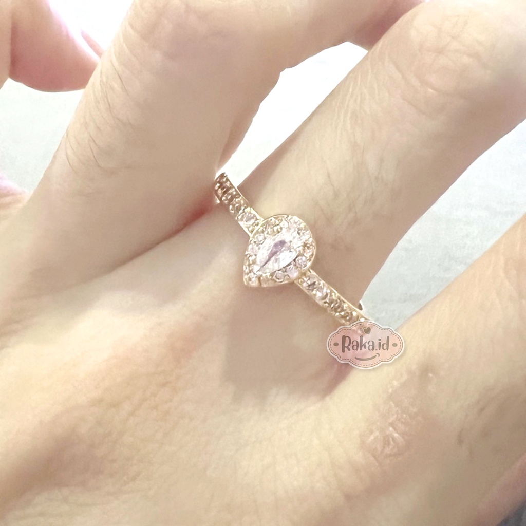 Cincin Wanita Anti Karat Cincin Korea Aesthetic Motif Gemma Pearshape Perhiasan Wanita 1247