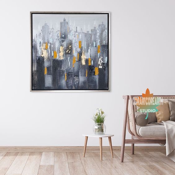 lukisan kota abstrak lukisan dinding kanvas minimalis modren dekorasi rumah kamar aesthetic lukisan 