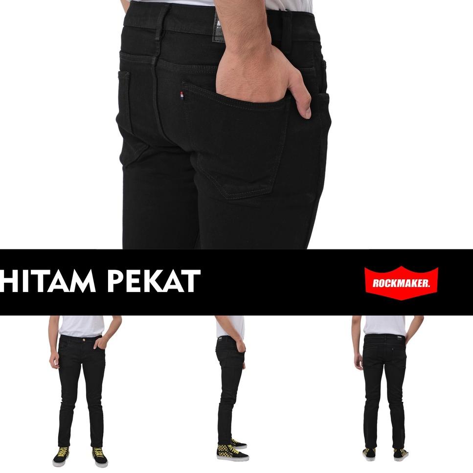 BOOMING CELANA JEANS PRIA ROCKMAKER DENIM ORIGINAL HITAM PEKAT