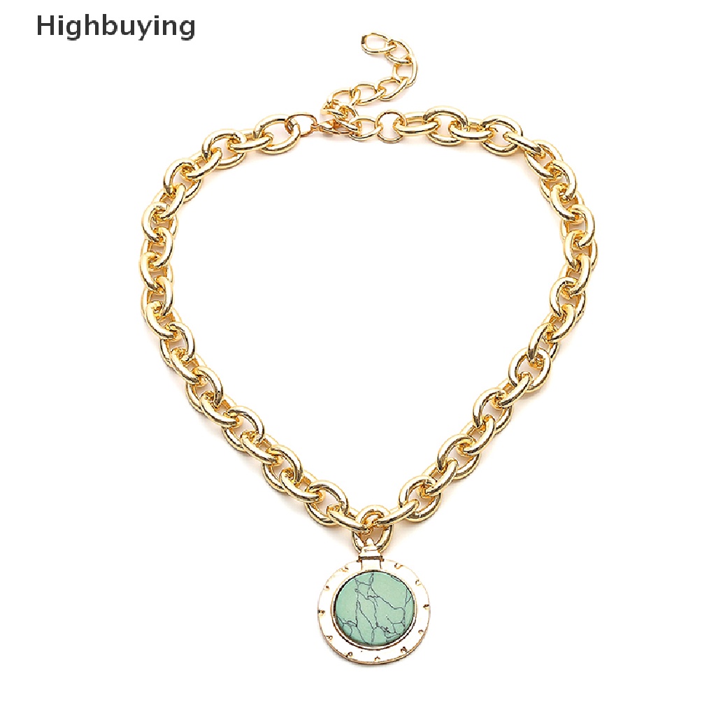 Hbid Vintage Wanita Rantai Batu Hijau Liontin Statement Choker Kalung Pesona Perhiasan Glory