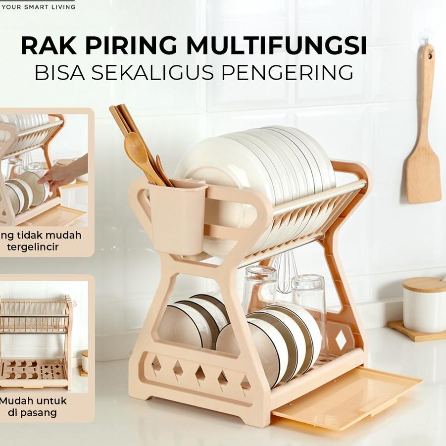 ♔ Masterhome Rak Piring Plastik 2 Susun Serbaguna Tempat Sendok Gantung ➻