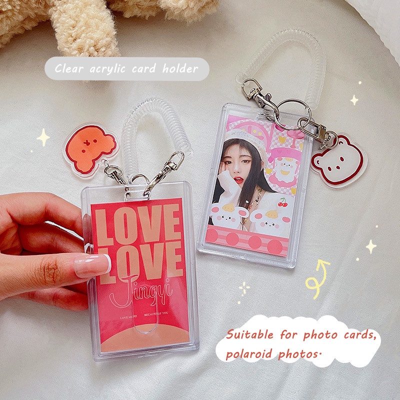 3inch Kpop Acrylic Photocard Holder Album Photo Card Holder Gadis Kartu Bus ID Holder Siswa Liontin Gantungan Kunci