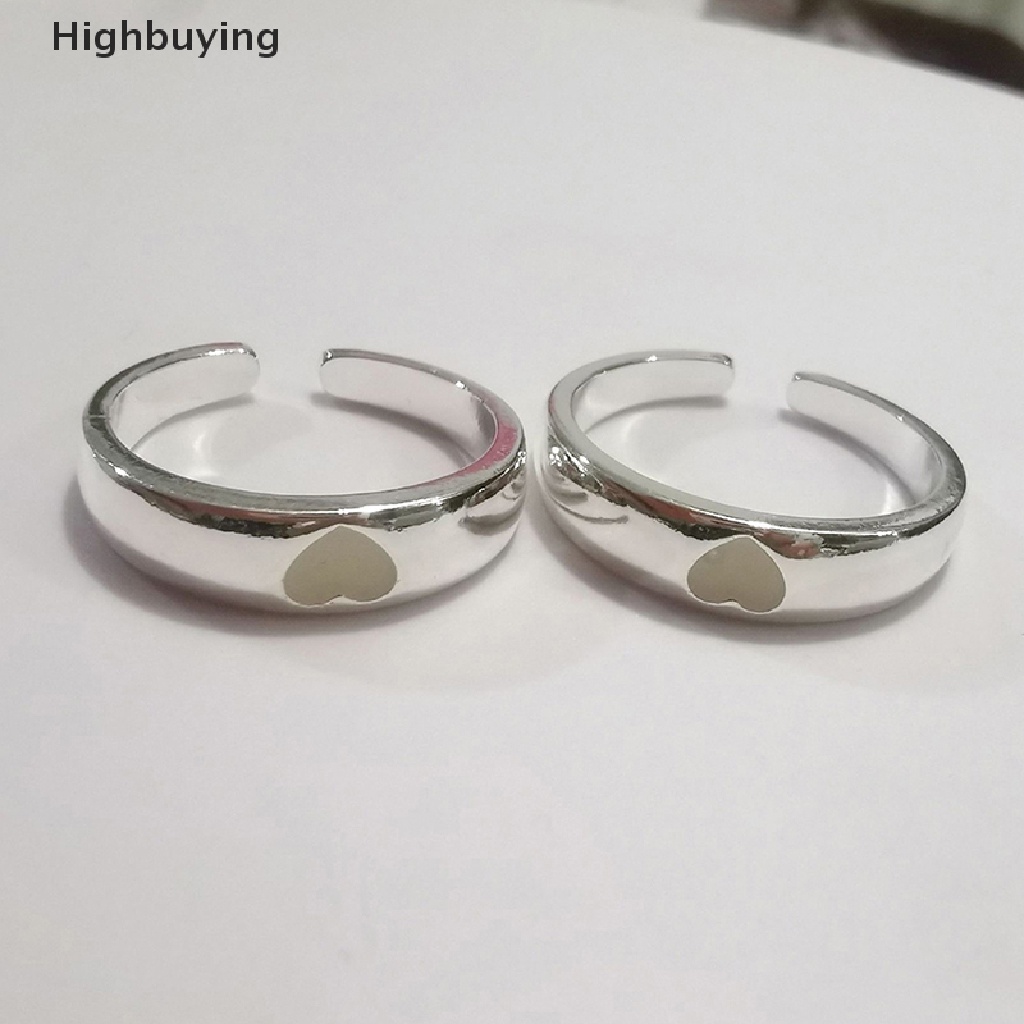 Hbid 1pasang Mode Baru Cinta Jantung Cincin Pembukaan Adjustable Retro Fluorescent Rings Bercahaya Pasangan Jantung Cincin Vintage Jari Gadis Pesta Perhiasan Hadiah Glory