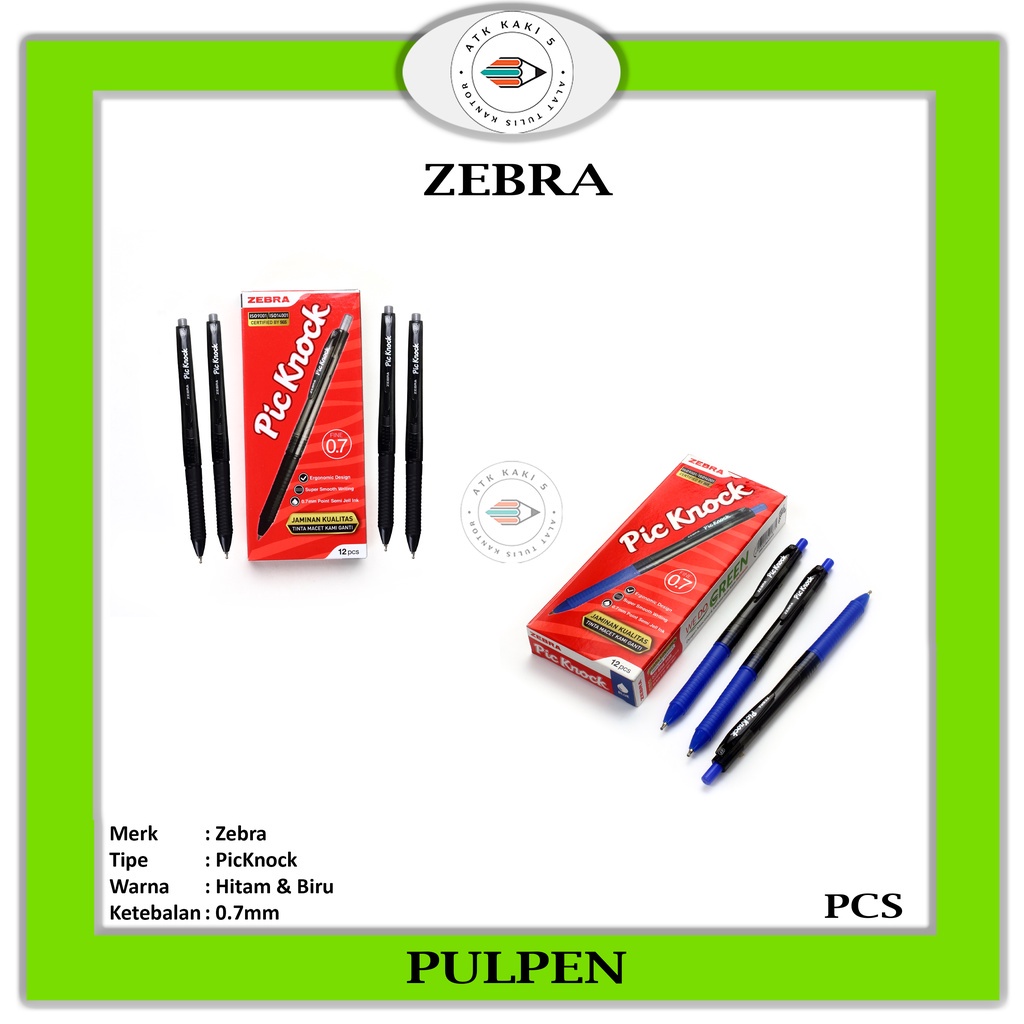 

ZEBRA - Pulpen Semi Gel - Pic Knock 0.7mm - Warna Biru & Hitam - Pcs