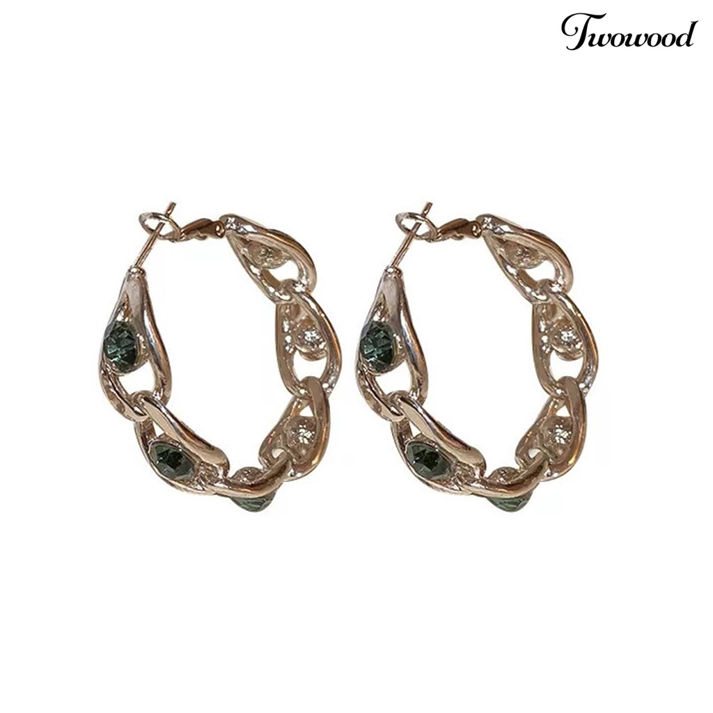 Twowood 1pasang Lingkaran Anting Tindik Geometris Berlian Imitasi Bertatahkan Temperamen High-end Telinga Dekorasi Jarum Perak Wanita Besar Hoop Earrings Aksesoris Pakaian