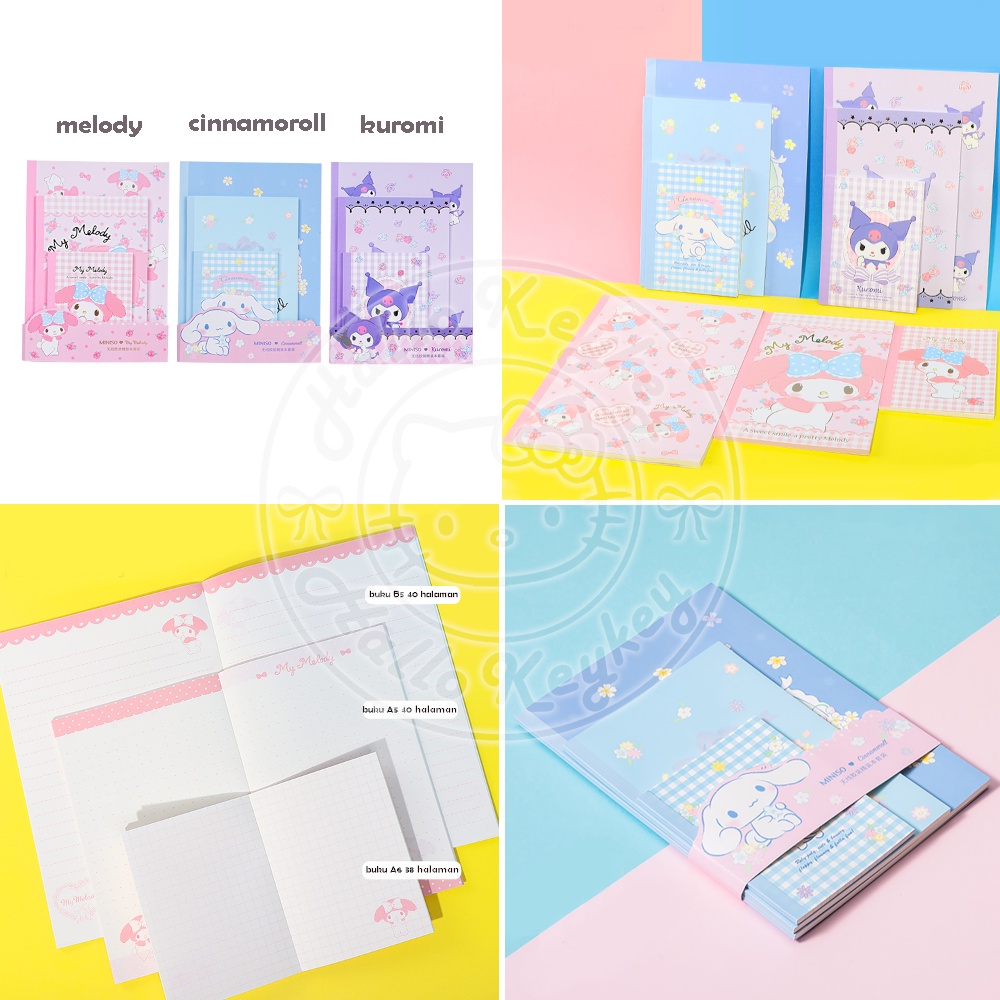 

set buku tulis 3 ukuran melody cinnamoroll kuromi original sanrio