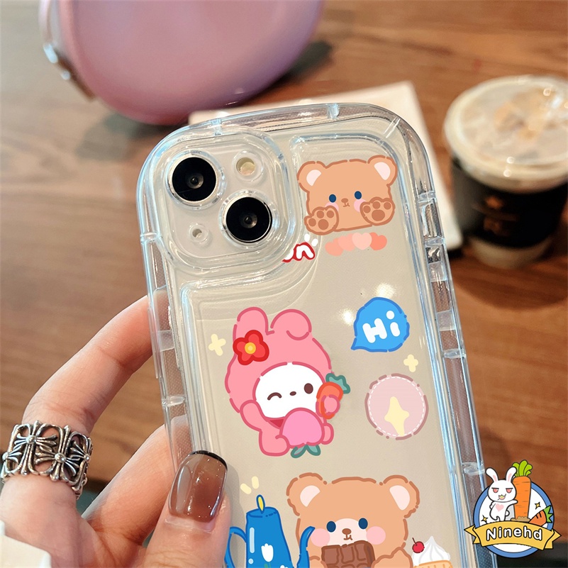 IPHONE Casing Kompatibel Untuk Iphone14 13 12 11 Pro Max X Xr Xs Max8 7 6 6s SE 2020 Plus Motif Beruang Kelinci Lucu Casing Ponsel Bening Air-cushion Case Silicone Fall-proof Cover Pelindung