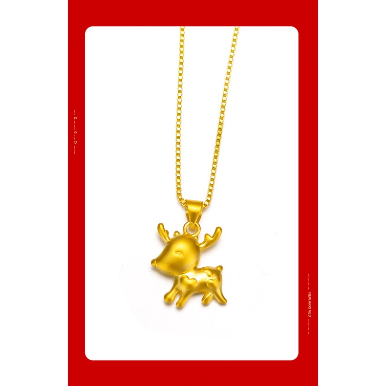 Goldkingdom Perhiasan Fashion Emas Asli Kadar 375Bangkok Aksesoris Ready Stock Seiko Love Lapis Emas Lucu Simple Fawn Pendant Necklace