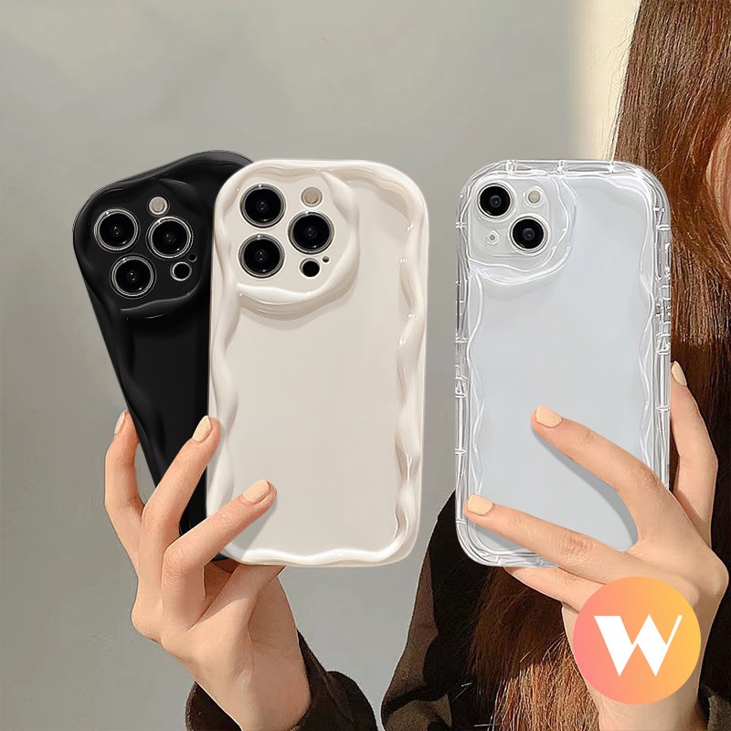 Fashion Sederhana Cat Air Gelombang Bingkai Cushion Case Kompatibel Untuk iPhone 7Plus 11 13 12 14 Pro Max 8Plus X XR XS Max Halus Glossy Shockproof Lembut Tpu Phone Cover