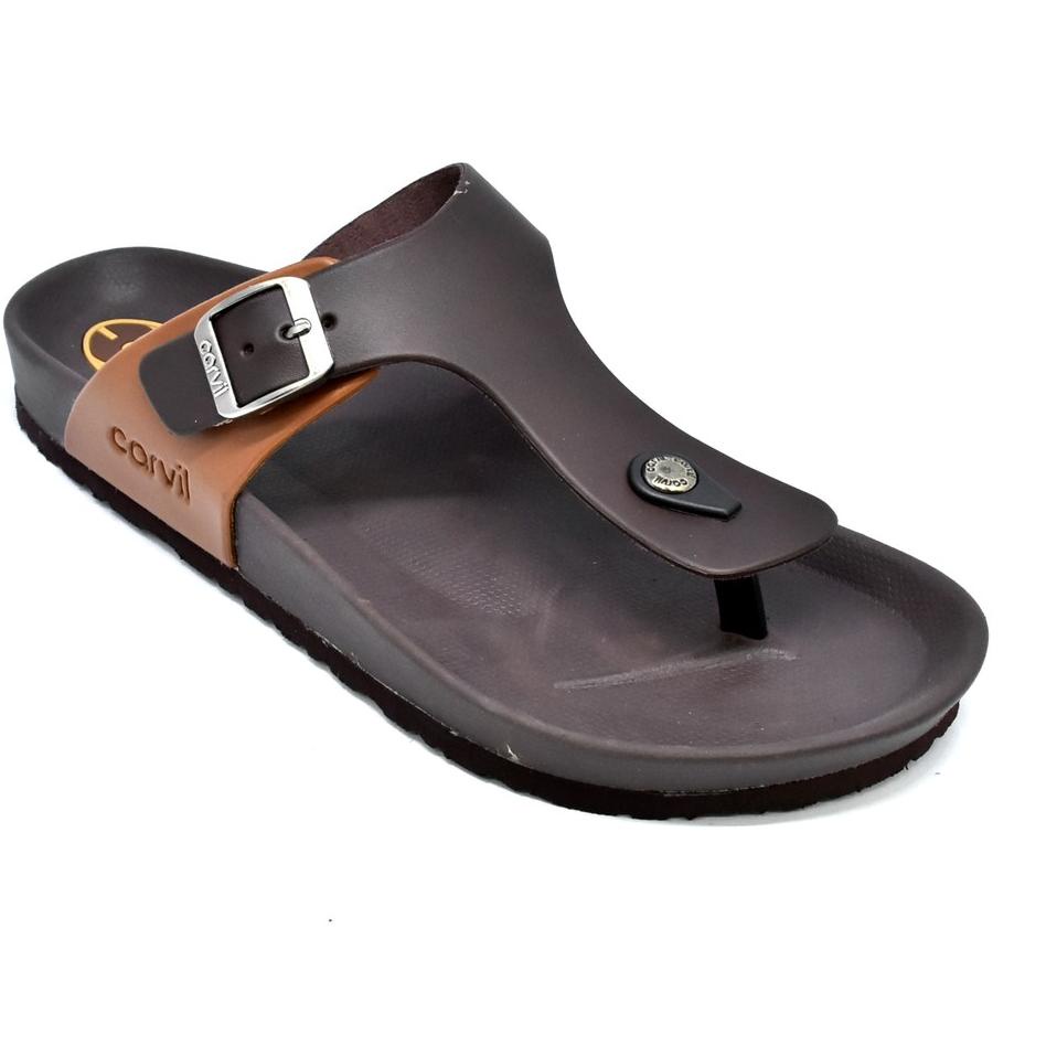 ♦ CARVIL BOSTON-01M FOOTBED SANDAL PRIA BROWN/STONE ♥