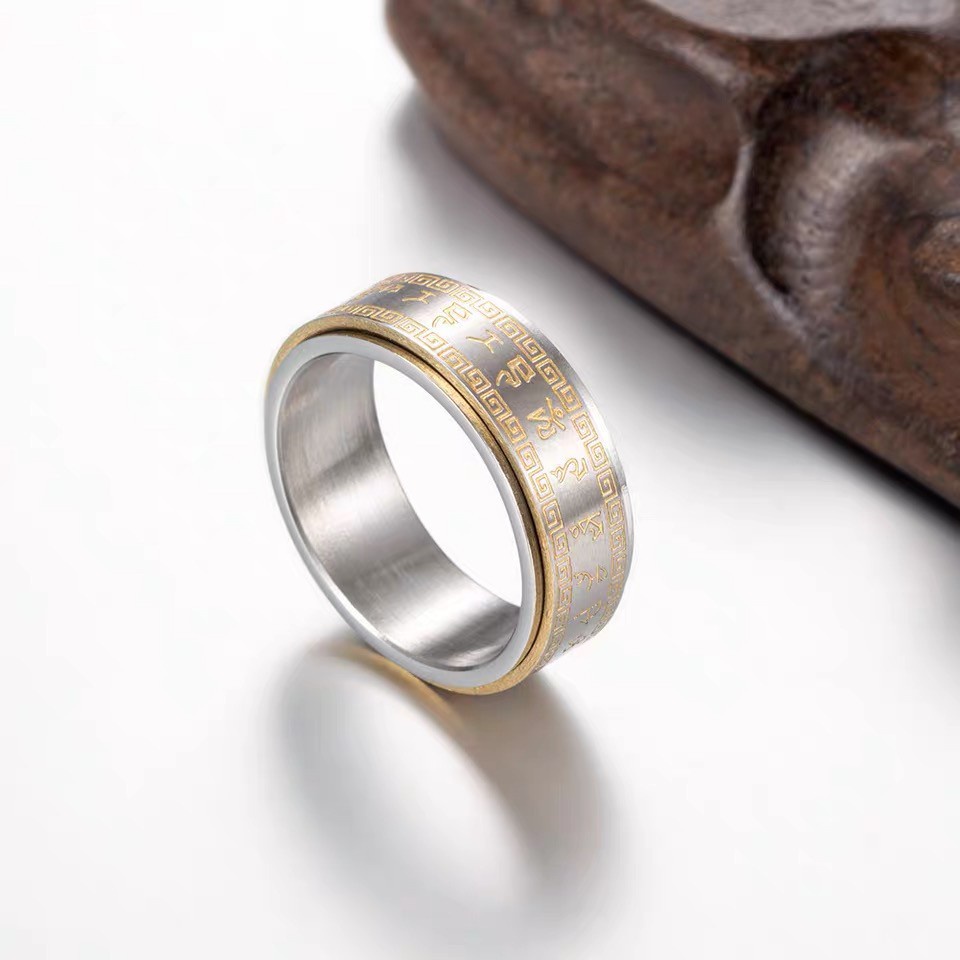 Cincin Sutra Desain Hati Mantra Shurangama | Cincin Bahan Titanium Steel Untuk Pria | Cincin Hipster Kreatif Bahan Stainless Steel Untuk Wanita | Kotak Hadiah Untuk Hadiah