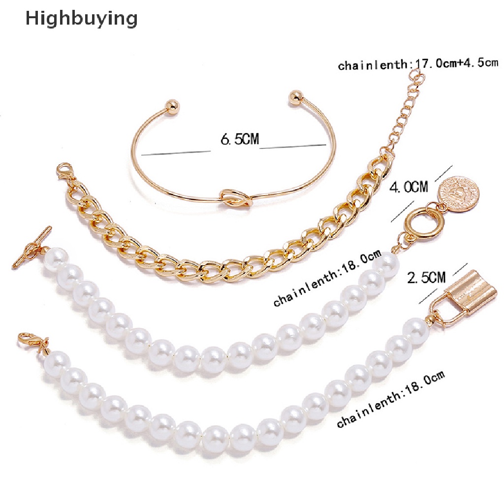 Hbid 4pcs Bohemian Multilayer Rumbai Mutiara Gelang Untuk Wanita Geometris Bulat Koin Manik-Manik Kunci Tangan Rantai Pesona Gelang Set Perhiasan Hadiah Glory