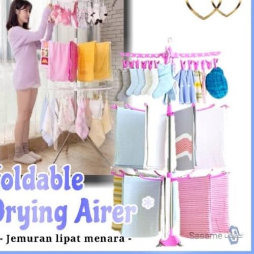 PROMO Jemuran Pakaian Bayi 3 Susun / Jemuran Menara 3 Susun / Rak Pengering Pakaian lipat / Gantunga