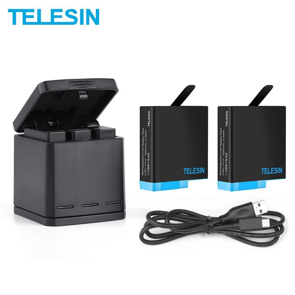 TELESIN Charger Baterai 3 Slot GoPro 8/7/6/5 With 2 Battery 1220mAh - GP-BNC-801