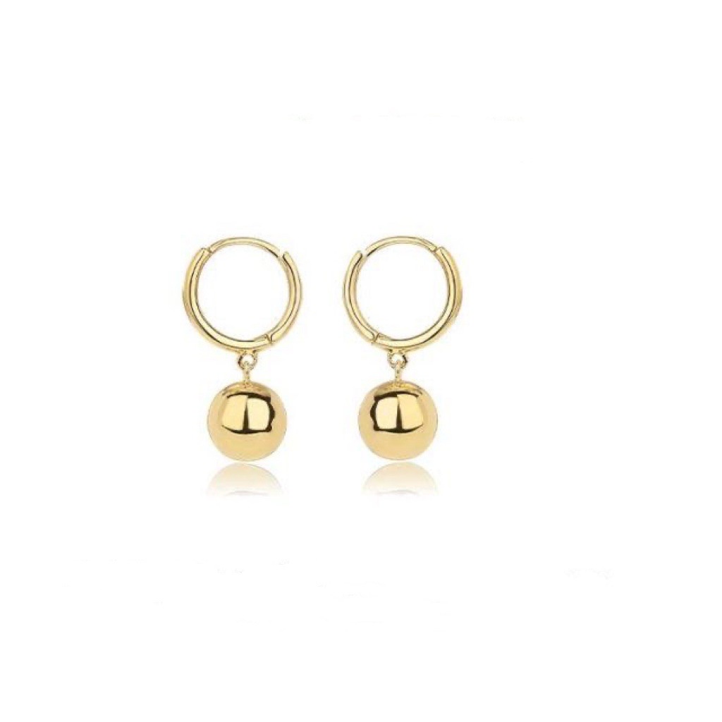 Anting Manik-Manik Bulat Kecil Warna Emas Bahan Stainless Steel Anti Alergi