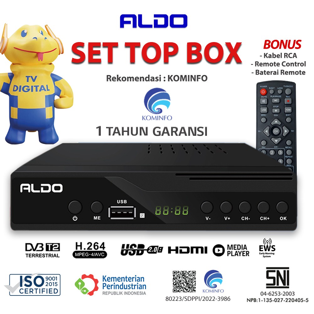 STB SET TOP BOX ALDO DVB TV DIGITAL RECEIVER SNI Rekomendasi Kominfo - NJ