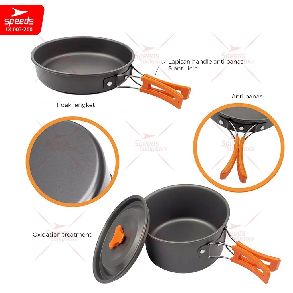 SPEEDS Alat Masak Set Mini Camping Cooking Set 2-3 Orang Nesting Stove Panci Ketel Cookware Portable Tas Outdoor Safety 003-200