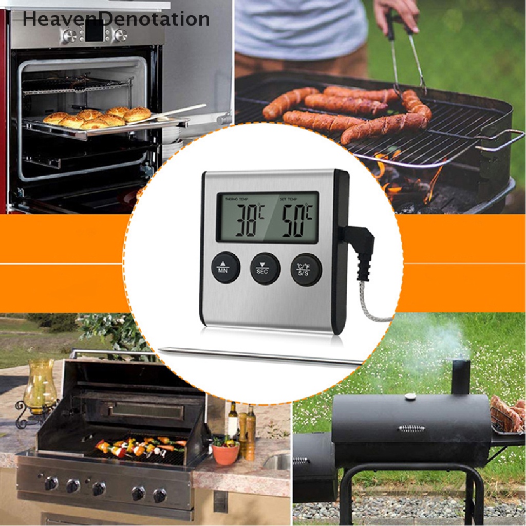 [HeavenDenotation] Termometer Dapur Digital LCD Display Panjang Probe Untuk Oven Pemanggang Makanan Daging Masak Alarm Timer Alat Ukur HDV