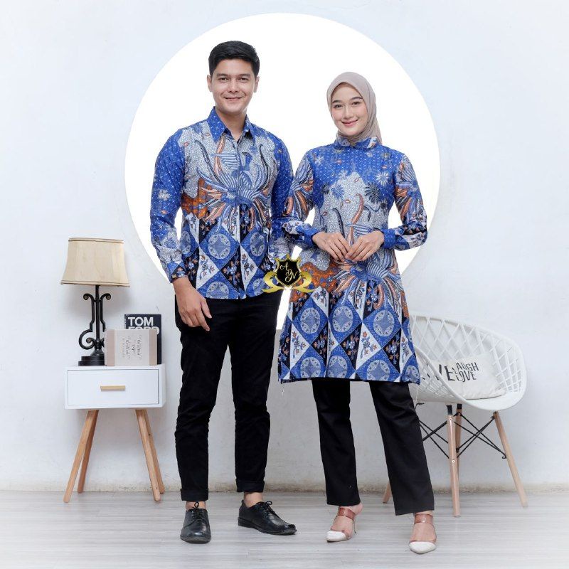 Couple Batik Manda Navy Tunik Wanita Dress Batik Modern