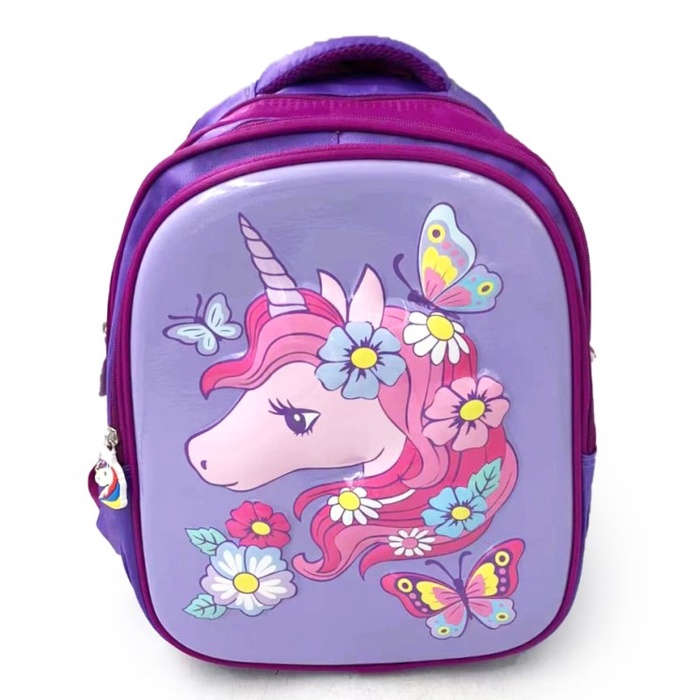 Tas Ransel Sekolah TK Kuda Pony Unicorn Pirang GLOSSY 3Res IMPORT Ungu